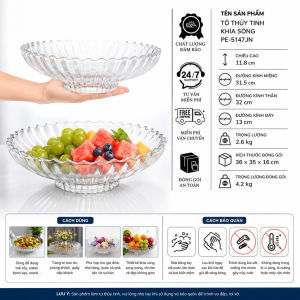 Tô Thủy Tinh Khía Sóng PE-5147JN 31.5cm Đựng Trái Cây Bánh Kẹo Salad Trang Trí Bàn Ăn