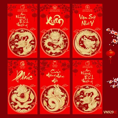 ( TẾT 2025 ) Sét 12 Bao Lì Xì 2024 bao lì xì hình rồng giáp thìn mạ vàng đẹpSet 6 Bao Lì Xì 2024 Phong Bì Vàng Đỏ.