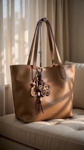Creative leather-filled leopard print flower keychain with beaded woven string bag pendant miu Keychain