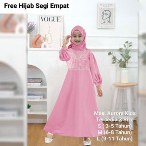 COD Baju Gamis Viral Anak Perempuan Maxi Aurora Kids Model Polos Brokat Remaja Tanggung Lengan Panjang Bahan Moscrepe Mix Brokat Gamis Anak Viral 2026