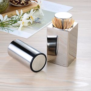 JAV5134 Thickened Stainless Steel Toothpick Holder with Automatic Spring Cover Portable Toothpick Storage Box Durable Anti Fall Toothpick Canister Hotel