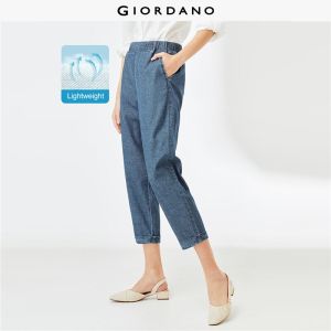 GIORDANO Women Pants Elastic Waist Lightweight Denim Pants 100% Cotton Rolled Cuff Simple Fashion Casual Denim Pants 05424307
