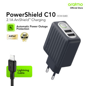 oraimo Wall Charger Anishield Input Mikro Port Ganda Lightning Type-C Usb Output 10.5W Dengan Indikator Led Perlindungan Pemadaman Listrik Cerdas OCW-E68D Batok Adaptor Charger Fast Charging Dual Micro With Indicator Smart Power Outage Protection