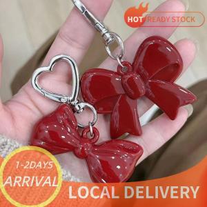 🚚Local Delivery🔥 Simple Temperament Red Bowknot Heart Acrylic Keychain Pendant For Women Girls Versatile Backpack Decoration Accessories Gifts