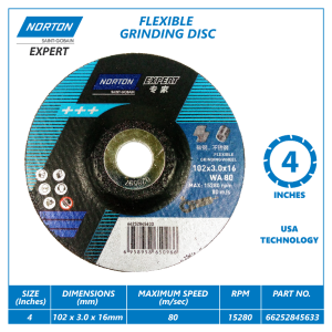 Norton Expert Flexible Grinding Blade Disc 4 Inches 102x3.0x16mm 15280RPM USA Technology 66252845633