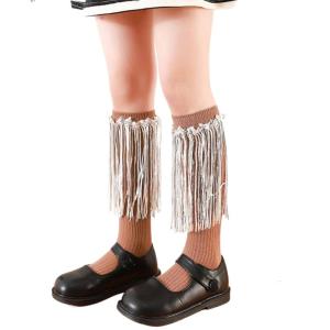 ถุงเท้ายาวถึงเข่าสำหรับเด็กผู้หญิงถุงเท้ามีพู่ประดับเลื่อมระบายอากาศถุงเท้าแต่งระบายสำหรับเด็กผู้หญิงถุงเท้าผ้ายืดสำหรับฤดูใบไม้ร่วง
