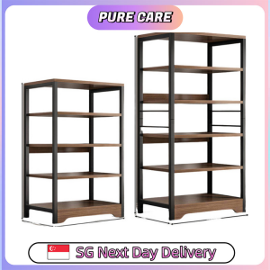 【Pure Care】 Wooden Color Bookshelf Office Storage Rack Multi-Layer Shelf Floor Standing Organizer