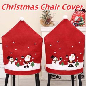 MAOMEI 4pcs Trang trí Giáng sinh Áo phủ ghế Giáng sinh Bảo vệ ghế Phim hoạt hình Bọc ghế ông già Noel Trang trí Giáng sinh vui vẻ Người tuyết Đồ đỏ cho ghế Trang trí nhà cửa