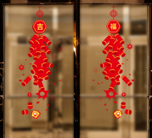 Decal trang trí Tết Hít Tĩnh Điện - Rèm dây pháo đỏ