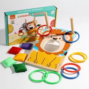 YUDESHUI 2 trong 1 Trò chơi ném bao cát Hài hước Bằng gỗ Đồ chơi xếp hình Montessori Di động Trò chơi ném vòng túi đậu Đồ chơi trẻ em