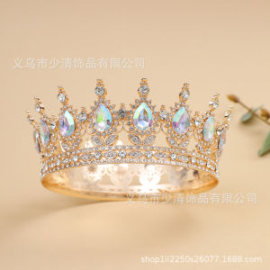Vintage Alloy Round Crystal Studded Queen Crown for Formal Gowns Prom Graduation Wedding Princess