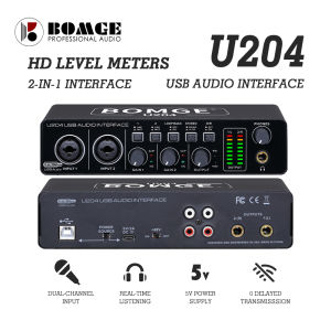 BOMGE U204 USB Audio Interface สำหรับบันทึกเพลงบน PC 2x2 Guitar Audio Interface สำหรับ Mac 32 บิต/192kHz สตรีมมิ่งพอดแคสต์ด้วย 48V Phantom สำหรับนักร้องโปรดิวเซอร์