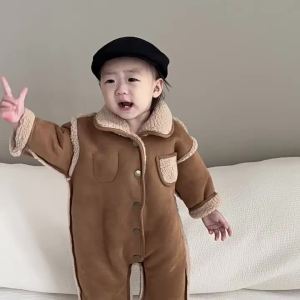 Baby autumn and winter clothes Korean-style childrens clothing infant outdoor wear winter furry crawling suit plush jumpsuit for boys and girls