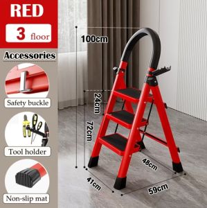 Foldable Heavy Duty Ladder With Handle | Anti Slip House Office Warehouse Stool Ladder 3/4/5/6 Steps Ladder