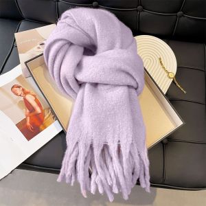 GENENIC Solid Color Long Wool Tassel Scarf Korean Style Windproof Cashmere Shawl Fashion Thicken Winter Cashmere Scarf Women