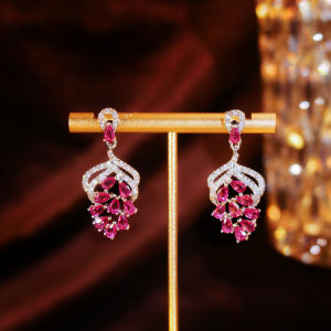 SEQUITO Charming Women Ear Jewelry Pave Setting Red White AAA Cubic Zirconia Grape Shape White Gold Plated Pendant Dangle Drop Earrings SE1062