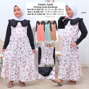 Gamis anak perempuan cantik Printing Bunga usia 3-11 tahun / gamis anak terbaru