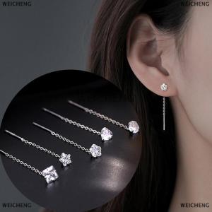 [COD] WEICHENG 1Pc Zircon Ear Wires Heart Star Earrings Long Temperament Versatile Tassel Zircon Earrings for Women Wedding Jewelry