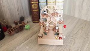 FFBH Cat Pastoral Music Ornament Creative Wooden Windmill Ferris Wheel Music Boxes Birthday Christmas Gift Home Decoration 4P7H5