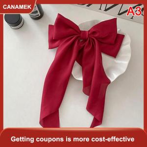 【CANAMEK】 Nơ ruy băng kẹp tóc mũ nón đơn giản thanh lịch satin mùa xuân Clip cố định kẹp tóc retro bên mũ Phụ kiện tóc đỏ