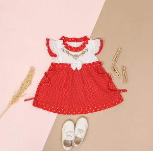 Dress Bayi Perempuan Pita Pundak Polkadot untuk Anak 3-18 Bulan Free Celana Dalam Bayi Murah Terjangkau / Dress Baby Gaun Bayi Bahan Katun / Bisa COD Bayar di Tempat