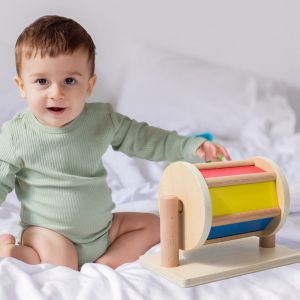 DOWNA Thiết kế giáo dục Trống vải Montessori Koordinatơn tay-mắt Gỗ Đồ chơi cảm giác  Màu sắc Trống lăn màu gỗ Dành cho trẻ từ 0-3 tuổi