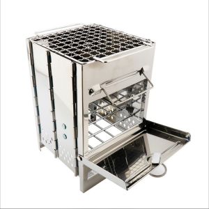 JAYQQ Stainless Steel Mini Wood Stove with Storage Bag Portable Folding Fire Pit Stove Heavy-Duty Fireplace Backpacking BBQ Grill Hiking