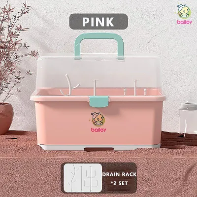 Bailey Baby Feeding Bottle Storage Box Milk Powder Bottle pacifier Organizer Dryer Portable Large Baby Cutlery Storage Box Drain Dust-proof Milk Powder Box Drying Rack Food Storage