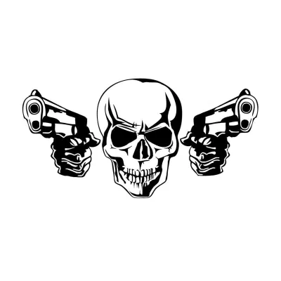 Stiker Motor/Mobil Tengkorak Pistol Paling Keren Dekorasi Kualitas Tinggi Vinyl