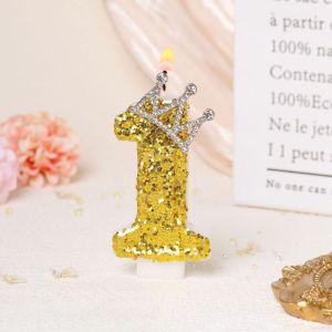 UMI Luxurious Golden Sparkling 0-9 Age Happy Birthday Number Candle Shining Cake Topper Kek Hari Jadi Lilin Nombor 数字生日蜡烛