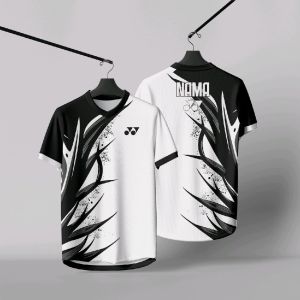 Setelan Jersey Badminton Bulu Tangkis Hitam Putih Abstrak Splash Modern Printing