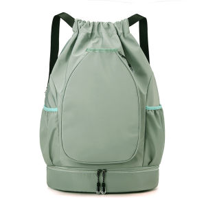 Multifunctional Drawstring Sports Backpack with Shoe Compartment for Badminton Tennis Gym Travel