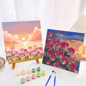 20x 20cm Oil Painting Decoration Diy Bedroom Hand-painted Digital Fill Painting Healing Flowers Oil Painting