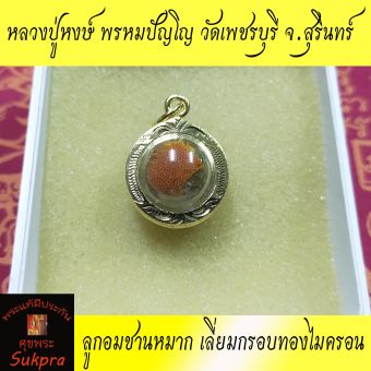 รูปจากผู้ขายบน Lazada: ลูกอมชานหมาก หลวงปู่หงษ์ พรหมปัญโญ วัดเพชรบุรี จ.สุรินทร์ ติดจีวร เลี่ยมกรอบทองไมครอน ประกัน ศุขพระ HappyAmule ตั้งราคา ฿699 ขายแล้ว 26 ชิ้น