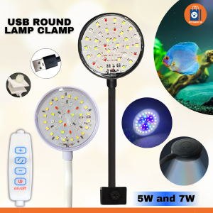 USB Round Clamp Lamp 5W and 7W for Small Tanks White Light Tricolor Light Blue White Light