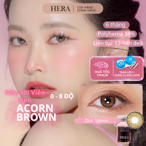 Lens Hera Nâu Sồi Viền Đen 0 - 8 Độ ACORN BROWN Nhập Khẩu Hàn Quốc Kính Áp Tròng Cận 6 Tháng