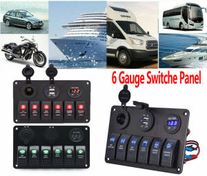 4/6 Gang 12 V~24V Dual USB Charging Control Switch Panel Circuit Breaker Volt Overload Protection Car Boat Switch Panel