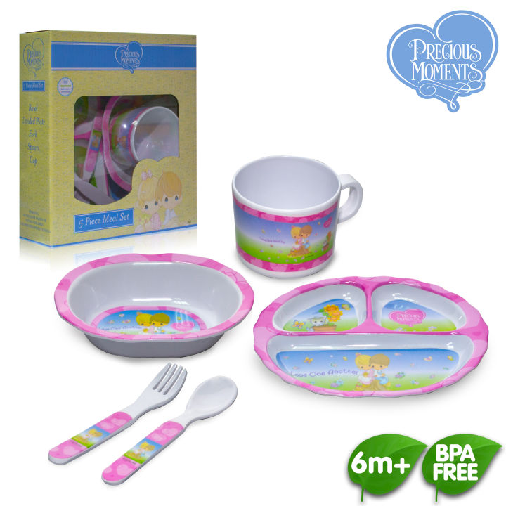 Precious Moments 5pcs Meal Set Kids Plate Set Baby Dinner Plate Set For  Girl Feeding Plates For Kids Tableware Plates,Divided Plate,Bowl,Spoon And 