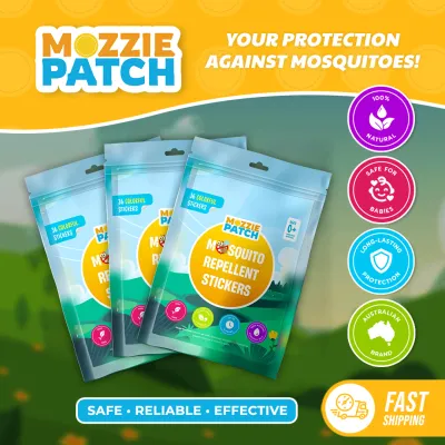 MOZZIE PATCH® Mosquito Repellent Stickers – DEET-Free Natural 8-Hour Protection for Kids & Adults (3 Packs - 108 Stickers)