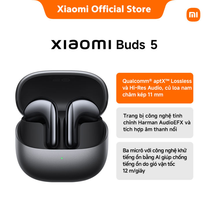 Tai nghe Bluetooth Xiaomi Buds 5 | Qualcomm® aptX™ Lossless và Hi-Res Audio | Trang bị công nghệ tinh chỉnh Harman AudioEFX và tích hợp âm thanh nổi | Ba micrô với công nghệ khử tiếng ồn bằng AI