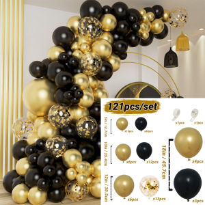 Balon Arch Garland Kit Chrome Emas Lateks Hitam 121 Pcs Untuk Pernikahan Wisuda Perayaan Pesta Ulang Tahun Pesta Dekorasi