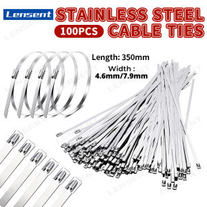 Lensent 100Pcs Multi-Purpose Locking Cable 350mm Metal Zip Ties Stainless Steel Cable Tie 304 Grade Outdoor Locking Heavy Duty Metal Zip Ties