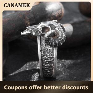 【 CANAMEK 】 Vintage Retro Punk Skull Devil Horn Rings For Men Women Couples Personality Party Hip Hop Claw Ring Jewelry