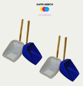 KAFIFI Plastic Dustpan with Wooden Handle – 1pc – Random Blue/White – Heavy Duty Cleaning Dustpan