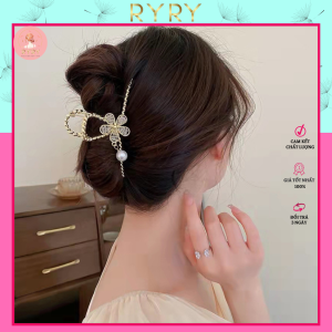 Kẹp tóc gấp tóc kim loại hoa mai ngọc thả kiểu Hàn Quốc