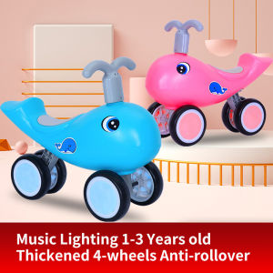 【Local Delivery】Cute Whale 4-wheel Balance Bike Anti-rollover with Music Lighting Sliding Training No-Pedal Kids Bicycle for 1-3 Years Old Toddler Boy Girl Riding Toys