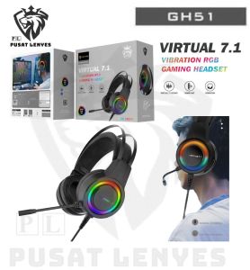 GH51 - HEADPHONE LENYES GH-51 Headset Gaming Vibration RGB Light Virtual 7.1 Sound Headphone heavy bass original