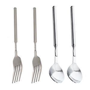 2 cái thép không gỉ có thể điều chỉnh dĩa muỗng Kính thiên văn dài dao kéo ăn đồ dùng cho BBQ dã ngoại và sử dụng nhà bếp