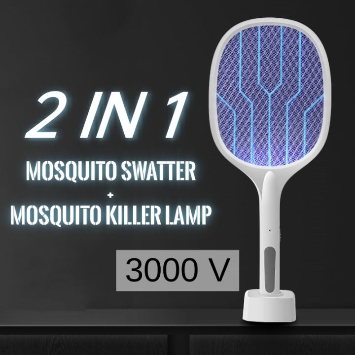 (Racket) Dual Modes USB Charging 2 in 1 Electric Mosquito Racket Insect ...