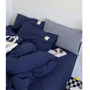 Japanese Style ins Simple Solid Color Non-Pilling Washed Cotton Four-Piece Bedding Set Student Dormitory Style Three-Piece Set LZD
